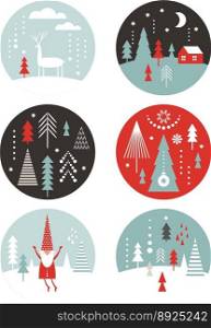 Set round label with winter and christmas illus vector image