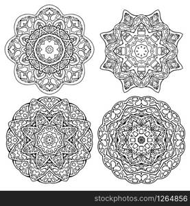 Set round mandalas for coloring. Doodle stained glass designs for your creativity.. Set round mandalas for coloring. Doodle stained glass designs fo