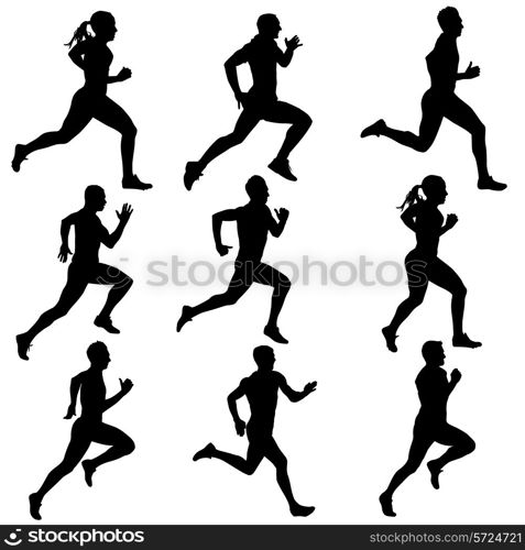 Set running silhouettes. Vector illustration.