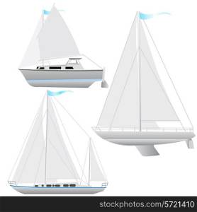 Set sailing boat floating. Vector illustration.