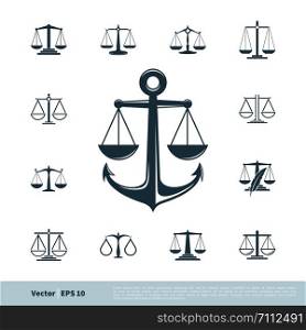 Set Scale of Justice Icon for Legal, Attorney, Law Office Logo Vector Template Illustration Design. Vector EPS 10.