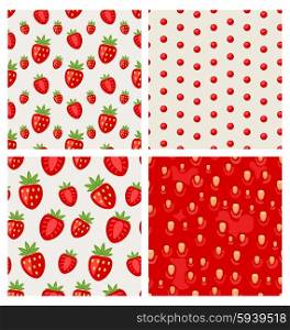 . Set seamless strawberry close-up texture and berry pattern - vector