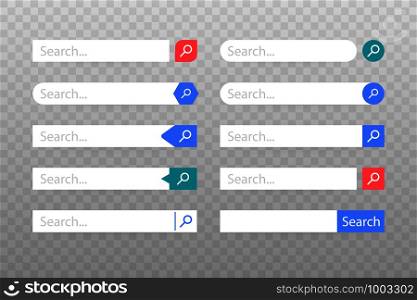 Set Search bar vector element design, set of search boxes ui template isolated on blue background. Vector stock illustration.. Set Search bar vector element design, set of search boxes ui template isolated on blue background. Vector illustration.