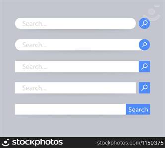 Set Search bar vector element design, set of search boxes ui template isolated on blue background. Set Search bar vector element design, set of search boxes ui template isolated on blue background.