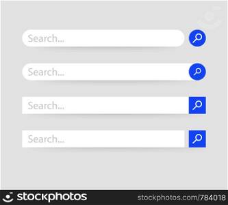 Set Search bar vector element design, set of search boxes ui template isolated on blue background. Vector stock illustration.