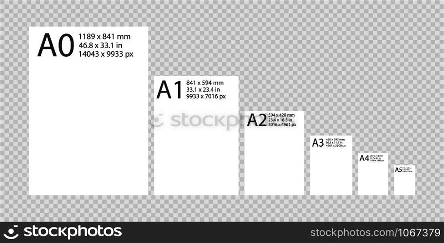 set sheets from A0 to A5 format on a transparent background. sheets from A0 to A5 format on transparent background