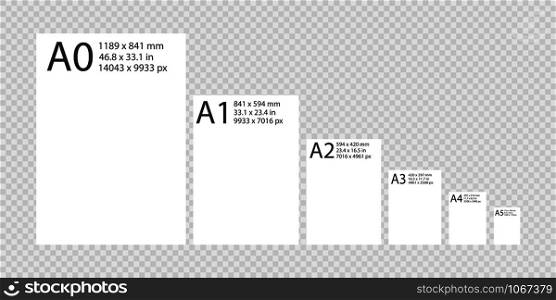 set sheets from A0 to A5 format on a transparent background. sheets from A0 to A5 format on transparent background
