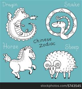 Set signs of the Chinese zodiac. Vector illustration.