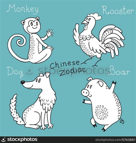 Set signs of the Chinese zodiac. Vector illustration.