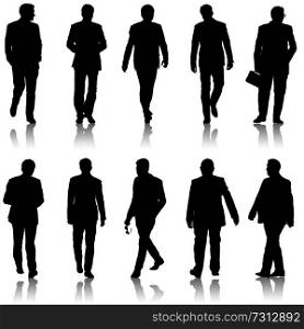 Set silhouette businessman man in suit on a white background.. Set silhouette businessman man in suit on a white background