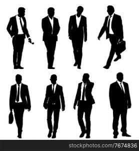 Set silhouette businessman man in suit with tie on a white background.. Set silhouette businessman man in suit with tie on a white background