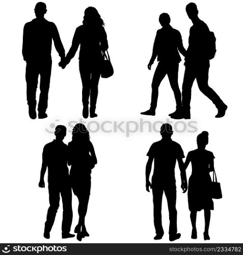 Set Silhouette man and woman walking hand in hand.. Set Silhouette man and woman walking hand in hand