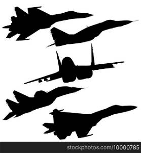 Set silhouette military combat airplane on a white background.. Set silhouette military combat airplane on a white background