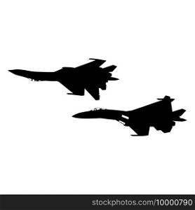 Set silhouette military combat airplane on a white background.. Set silhouette military combat airplane on a white background