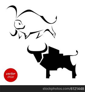 Set silhouette of a bull isolated on white background. Vector illustration.