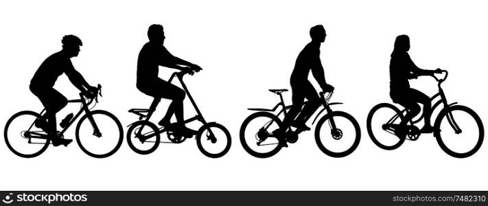 Set silhouette of a cyclist male and female on white background.. Set silhouette of a cyclist male and female on white background
