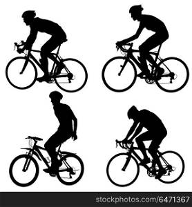 Set silhouette of a cyclist male on white background. Set silhouette of a cyclist male on white background.