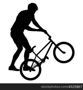 Set silhouette of a cyclist male performing acrobatic pirouettes. vector illustration. Silhouette of a cyclist male performing acrobatic pirouettes. vector illustration.