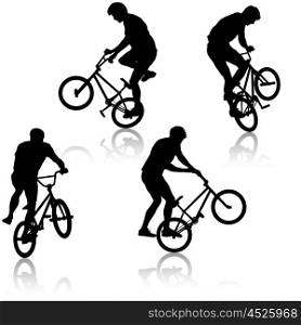 Set silhouette of a cyclist male performing acrobatic pirouettes. vector illustration. Set silhouette of a cyclist male performing acrobatic pirouettes. vector illustration.
