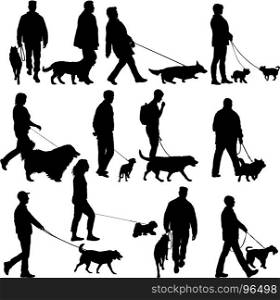 Set silhouette of people and dog on a white background. Set silhouette of people and dog on a white background.