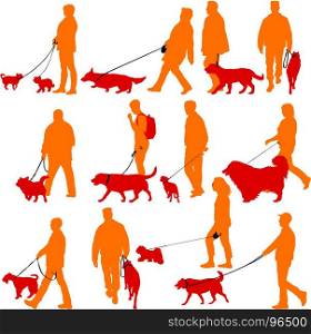 Set silhouette of people and dog on a white background. Set silhouette of people and dog on a white background.