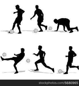 Set silhouettes of soccer players with the ball. Vector illustration.