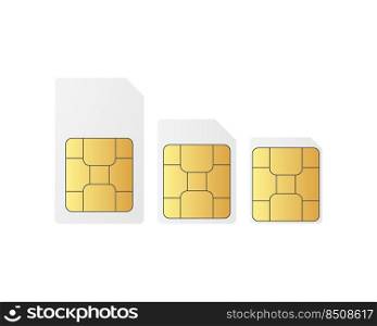 Set Sim card chip on white background. Standart, nano and micro sim. Set Sim card chip on white background. Standart, nano and micro sim.