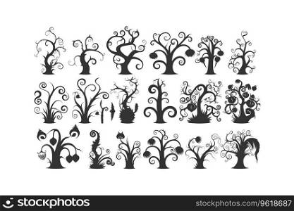Set simple spooky silhouettes tree. Vector illustration design.