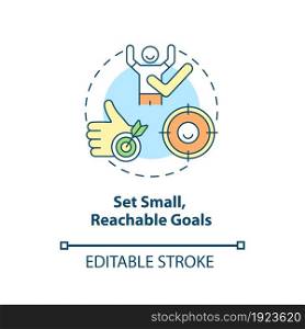 Set small, reachable goals concept icon. Parenting tip for ADHD abstract idea thin line illustration. Establish daily responsibilities for child. Vector isolated outline color drawing. Editable stroke. Set small, reachable goals concept icon