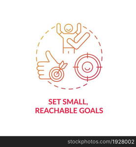 Set small, reachable goals concept icon. Parenting tip for ADHD abstract idea thin line illustration. Increasing focus and attention. Reward system. Vector isolated outline color drawing. Set small, reachable goals concept icon