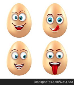 Set Smiling Funny Eggs. Positive Emotions. Illustration Set Smiling Funny Eggs. Positive Emotions, Isolated On White Background - Vector