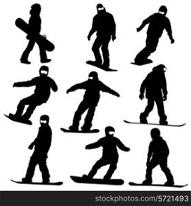 Set snowboarders silhouettes. Vector illustration.