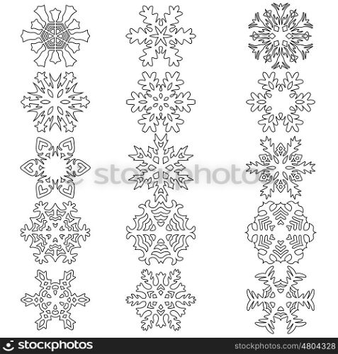 Set snowflakes icons on white background, vector illustration. Set snowflakes icons on white background, vector illustration.