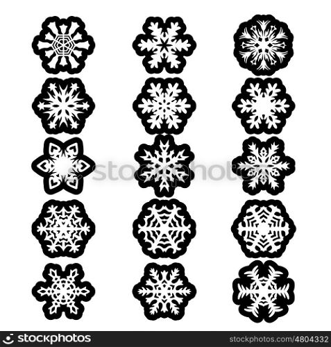 Set snowflakes icons on white background, vector illustration.