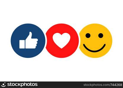 Set social icons, Like Heart Smiley, Thumb up icon like