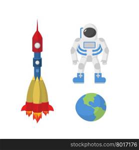 Set space: astronaut, planet Earth, rocket. Vector illustration&#xA;