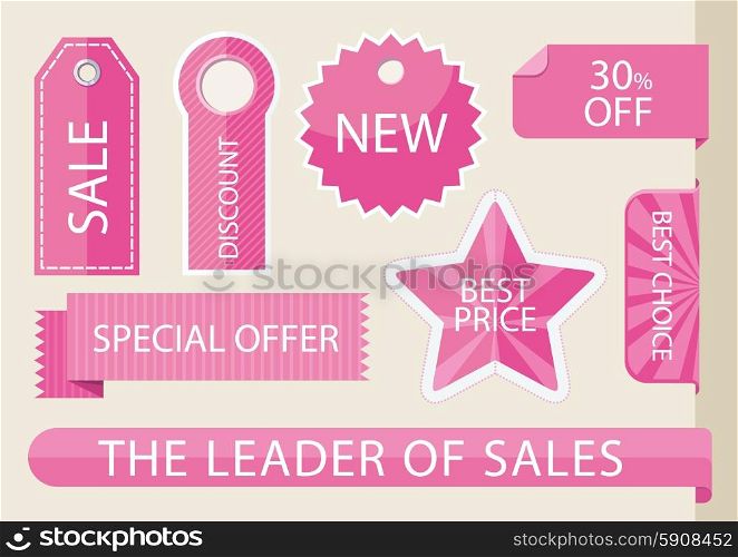 Set tags with ribbons and labels. Special offer, discount and percentages, price, banner. Leader of sale