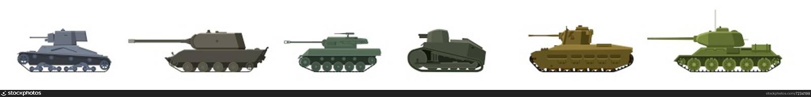 Set Tank American German Britain Soviet French World War 2. Set Tank American German Britain Soviet French World War 2. Military army machine war, weapon, battle symbol silhouette side view icon. Vector illustration isolated