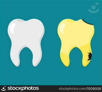 set teeth healthy and sick in flat style. set teeth healthy and sick in flat