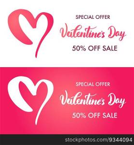 Set template design Happy valentine’s day horizontal banner. Special offer Valentines day 50  off sale. Vector illustration.