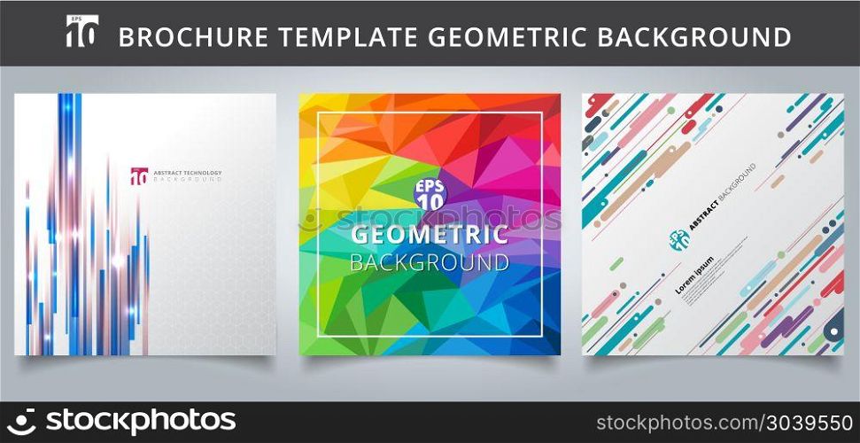 Set template geometric covers design. You can use for print, ad, brochure, leaflet, flyer, poster, magazine, banner, website. Vector illustration. Set template geometric covers design.