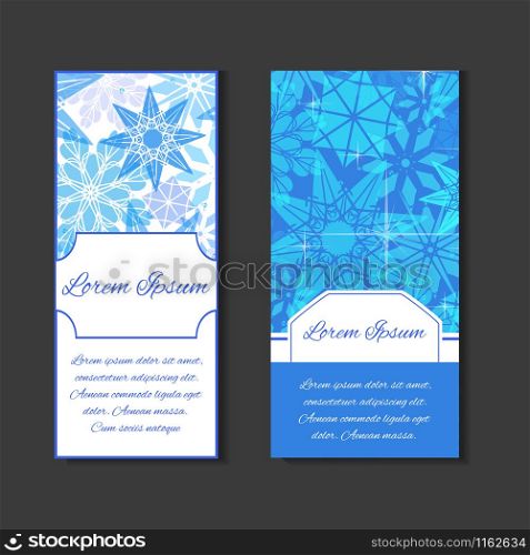 Set templates with space for text and background with snowflakes for letterheads, flyers, coupons, and your design. Set templates with space for text and background with snowflakes