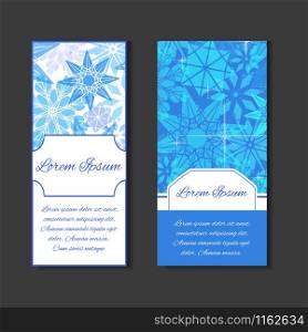 Set templates with space for text and background with snowflakes for letterheads, flyers, coupons, and your design. Set templates with space for text and background with snowflakes