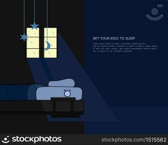 set the bedtime for your kids. children&rsquo;s sleeping concept. vector illustration.