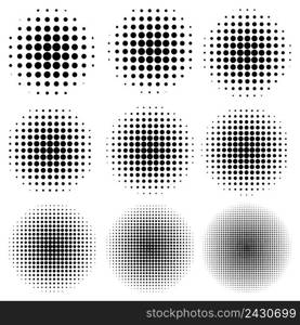 Set the circle effect halftone dot pattern, vector to create a pop art design, comic rays style halftone