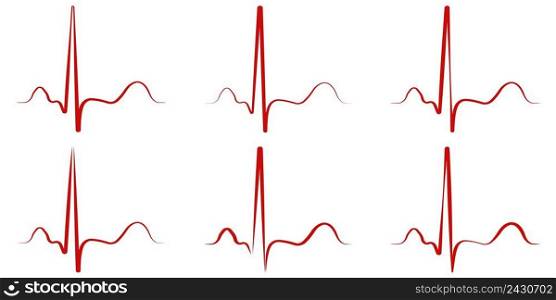 Set the pulse Hand drawn red heartbeat icon. Vector illustration. Heartbeat sign in flat design. The Heartbeat symbol cardio isolated.