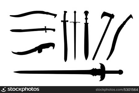 Set the Sword, Swords, Ax and Machete. Vector Illustration EPS10. Set the Sword, Swords, Ax, Machete. Vector Illustration.