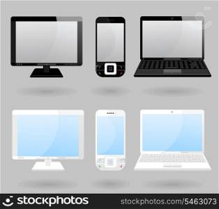Set the white both black laptop and phone. A vector illustration
