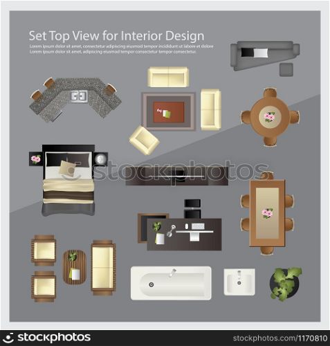 Set top view for interior design. Isolated Illustration