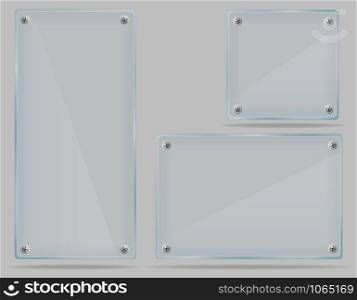 set transparent glass plate vector illustration isolated on gray background